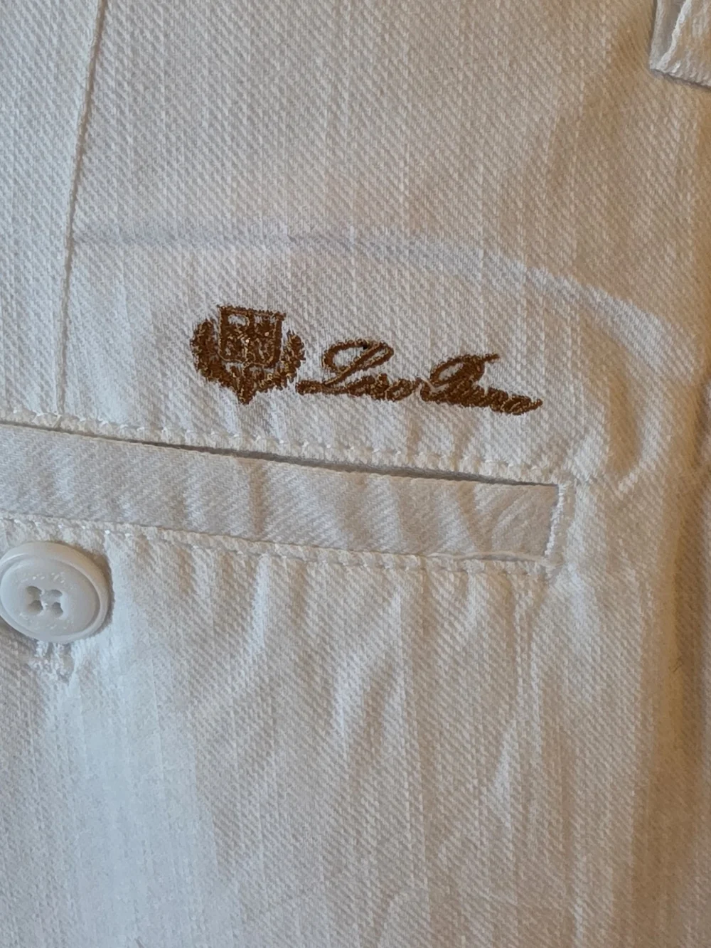 Loro Piana Cream Linen-Blend Chinos with Embroidered Crest